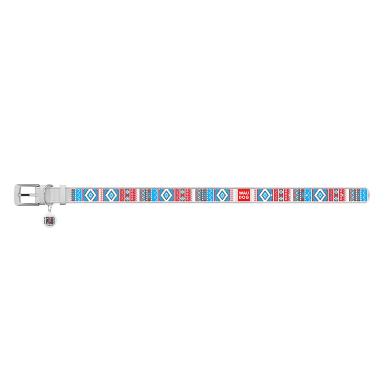Collar Waudog Design Нашийник для собак шкіряний з QR паспортом Етно білий