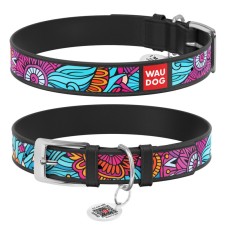 Collar Waudog Design Нашийник для собак шкіряний з QR паспортом Літо чорний
