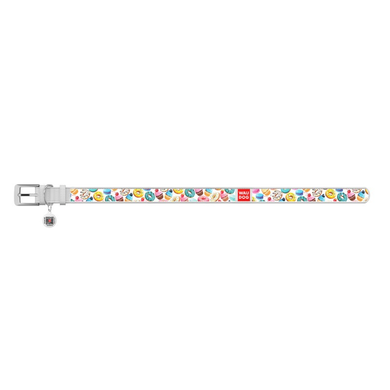 Collar Waudog Design Нашийник для собак шкіряний з QR паспортом Пончики білий