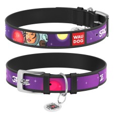 Collar Waudog Design Нашийник для собак шкіряний з QR паспортом Більше космосу чорний
