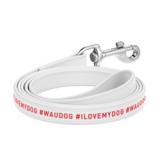 Collar Waudog Design Повідець для собак шкіряний I Love My Dog білий