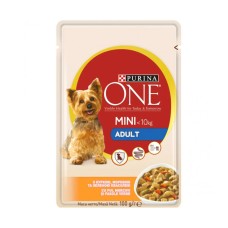 Purina One Mini Adult Консерви для дорослих собак дрібних порід з куркою морквою та зеленою квасолею у соусі