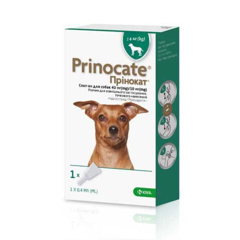 Prinocate Cat Прінокат Краплі на холку від бліх, кліщів та глистів для собак до 4 кг