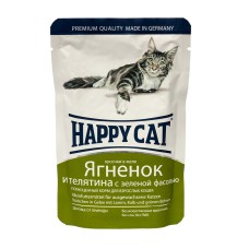 Happy Cat Lamm Kalb Bohn Gelee Консерви для дорослих кішок з ягнятком та телятиною із зеленою квасолею в желе