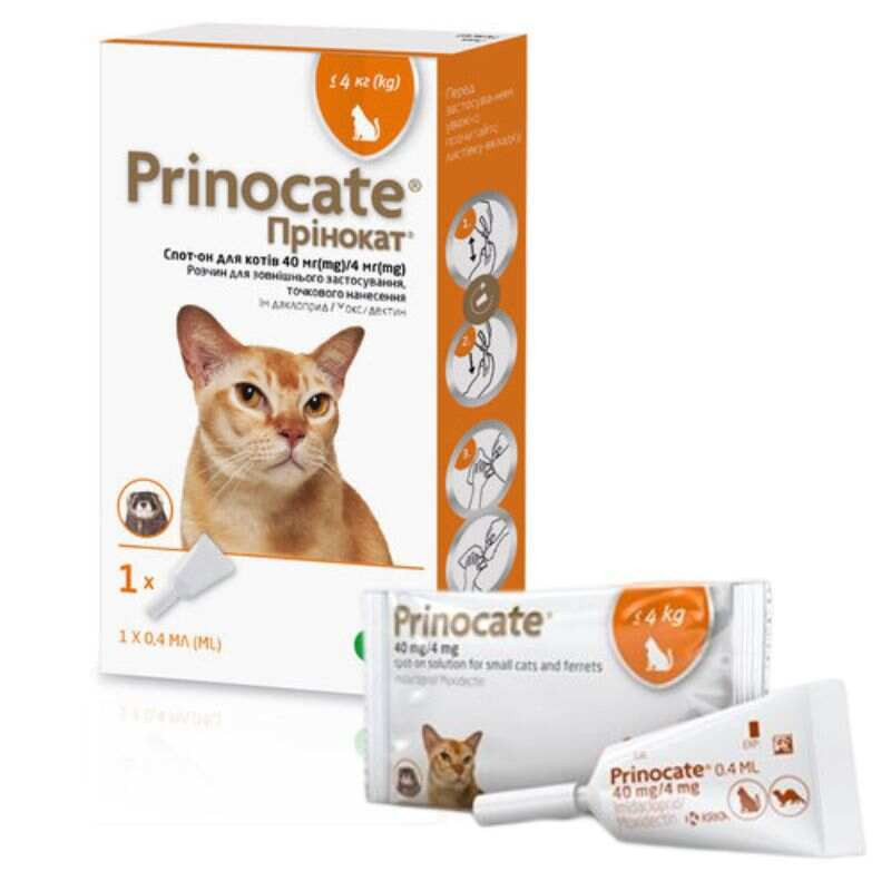 Prinocate Cat Прінокат Краплі на холку від бліх, кліщів та глистів для кішок до 4 кг