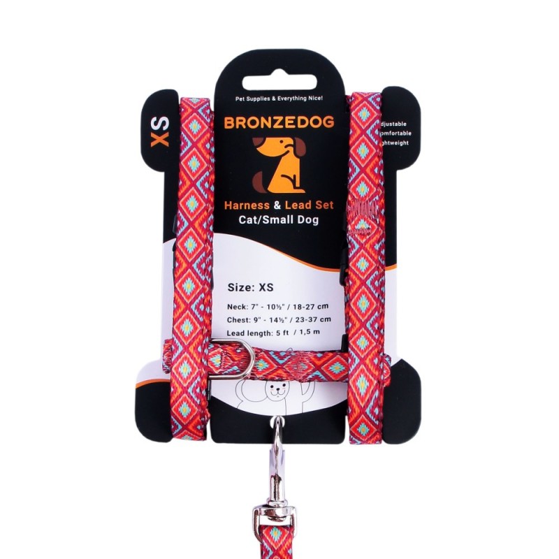 Bronzedog Urban Шлея з повідцем для кішок та дрібних собак гуцульська червона