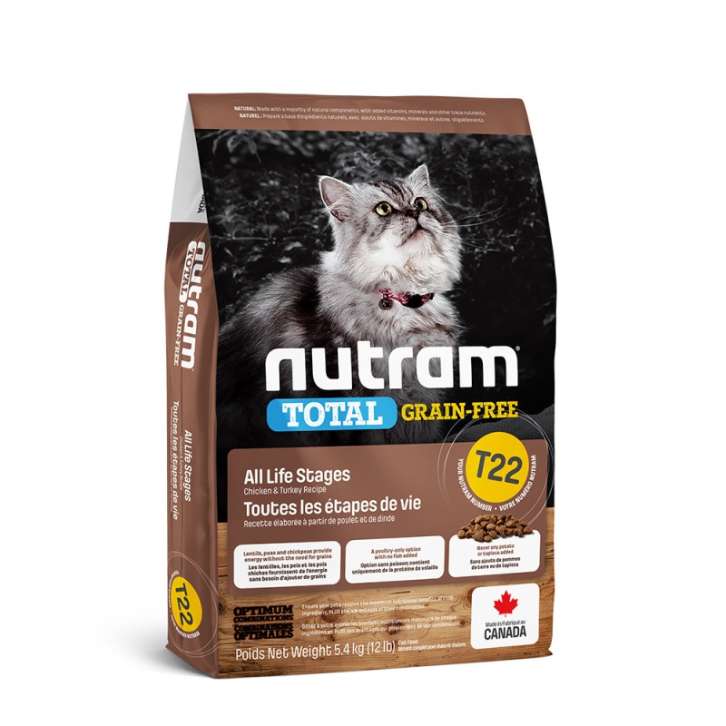 Nutram Total Grain-Free T22 Холистик беззерновий корм для дорослих кішок з куркою та індичкою