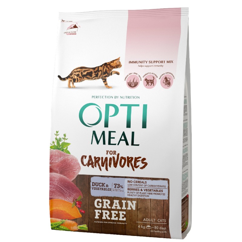 Optimeal Cat Adult for Carnivores Grain Free Беззерновий сухий корм для дорослих кішок з качкою та овочами