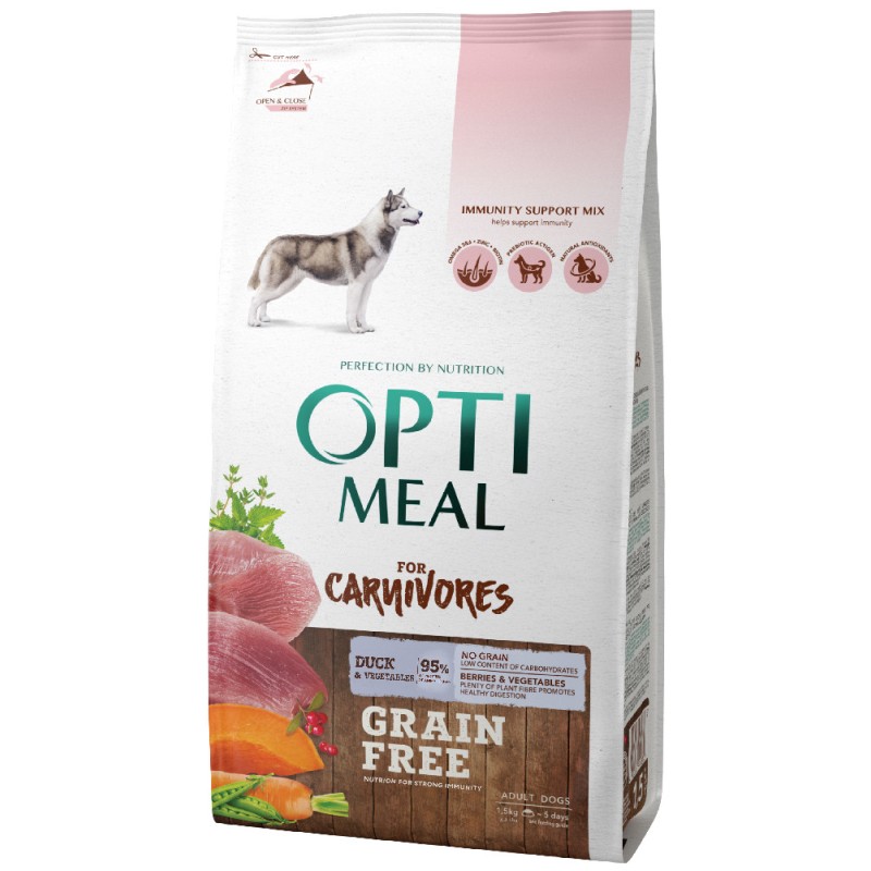 Optimeal Dog Adult for Carnivores Grain Free Беззерновий сухий корм для дорослих собак з качкою та овочами