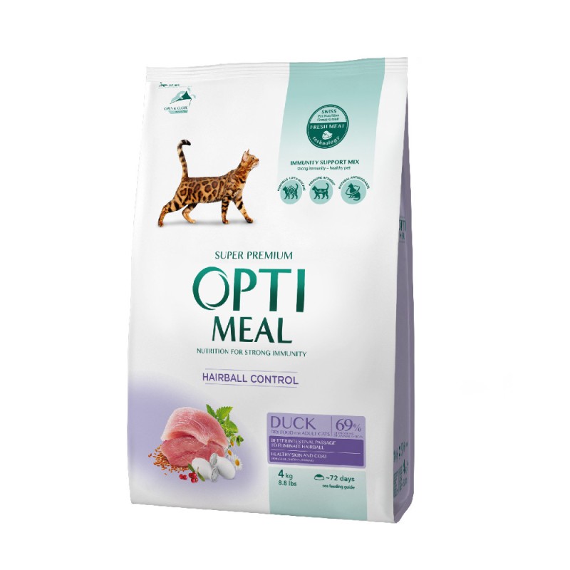 Optimeal Cat Adult Hairball Control Duck Сухий корм для дорослих кішок з ефектом виведення вовни з качкою