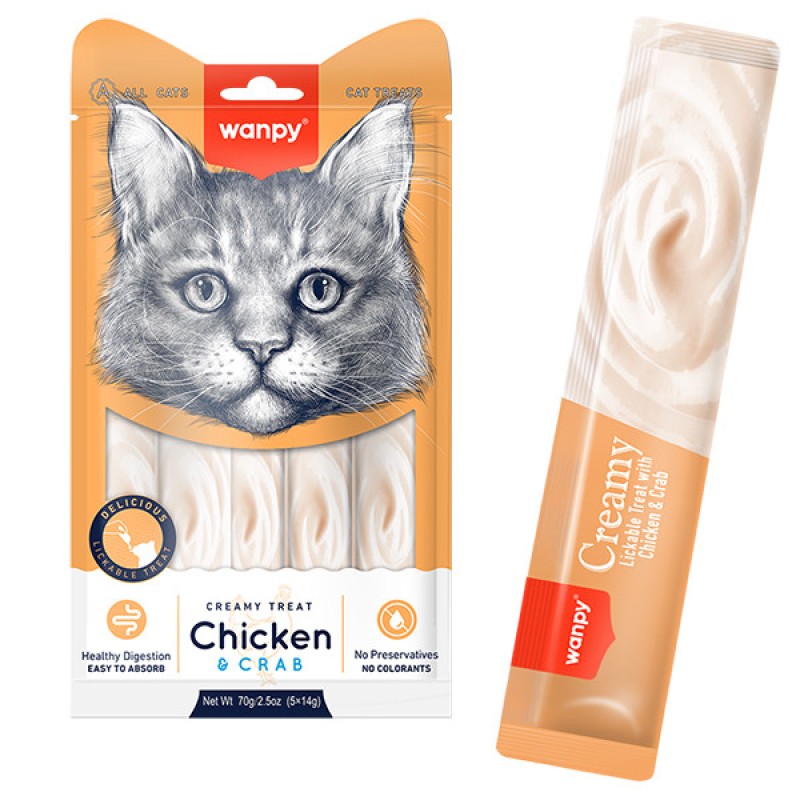 Wanpy Creamy Lickable Treats Chicken & Crab Ласощі для кішок рідка курка та краб