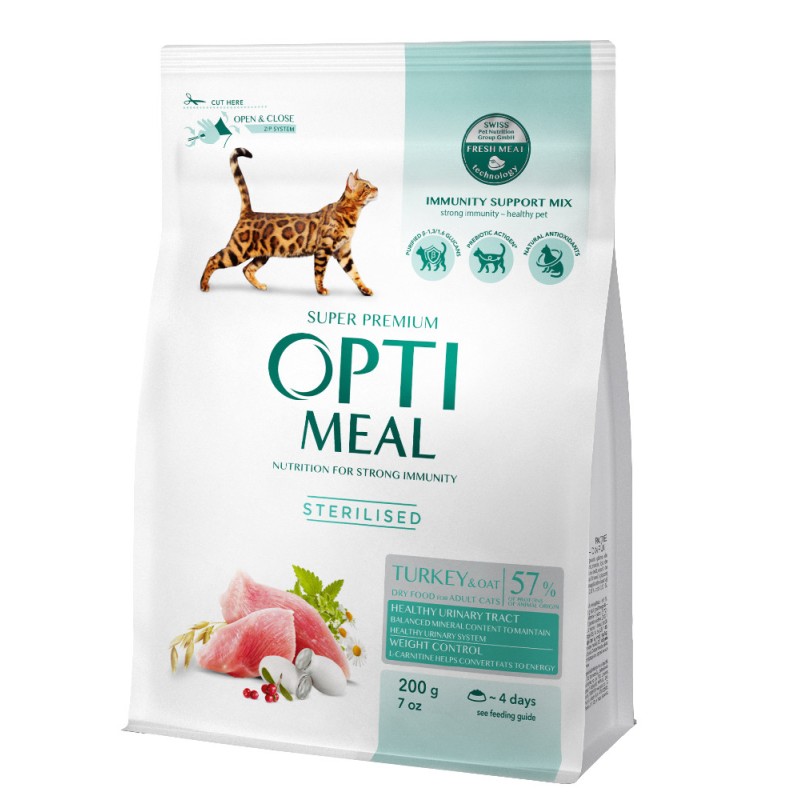 Optimeal Cat Adult Sterilised Turkey with Oat Сухой корм для взрослых стерилизованных кошек с индейкой и овсом