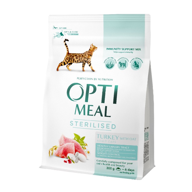 Optimeal Cat Adult Sterilised Turkey with Oat Сухой корм для взрослых стерилизованных кошек с индейкой и овсом