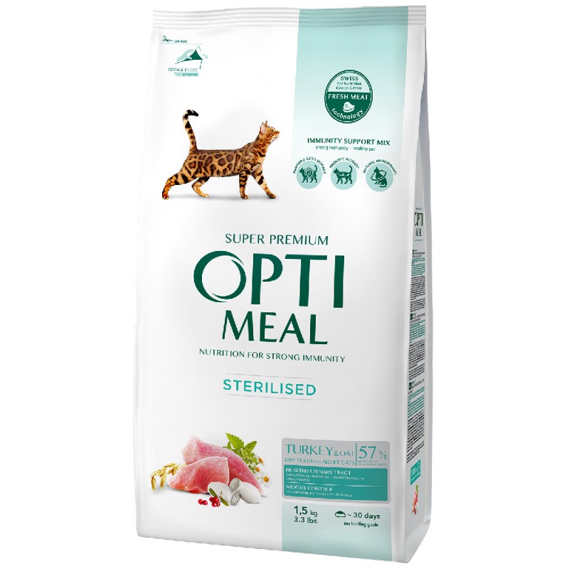 Optimeal Cat Adult Sterilised Turkey with Oat Сухой корм для взрослых стерилизованных кошек с индейкой и овсом