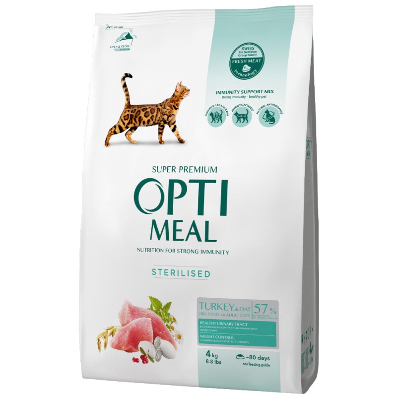 Optimeal Cat Adult Sterilised Turkey with Oat Сухой корм для взрослых стерилизованных кошек с индейкой и овсом