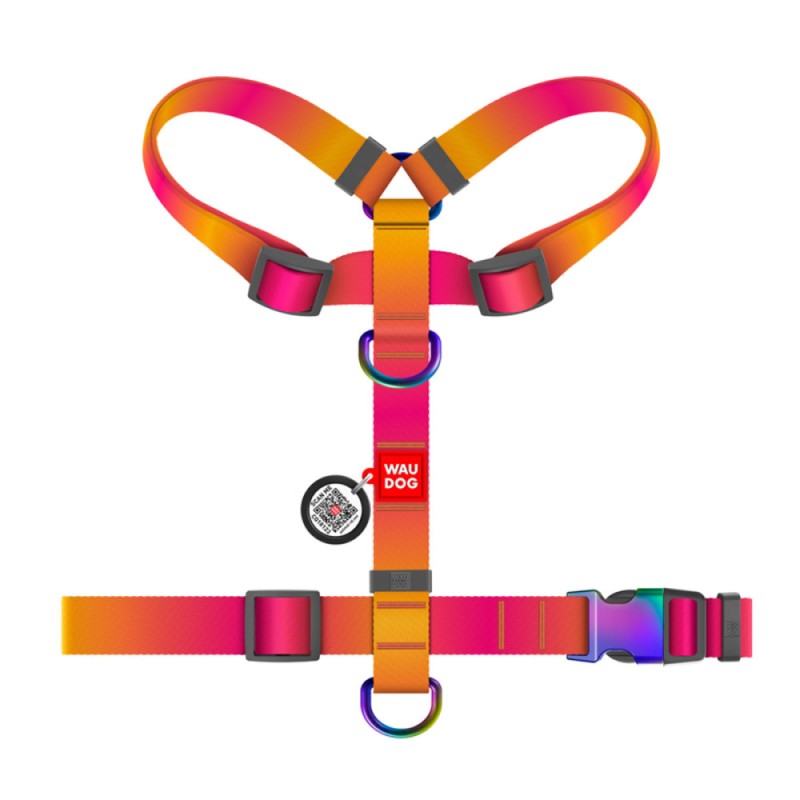 Collar Waudog Nylon Recycled Шлей для собак нейлоновий c QR паспортом градієнт помаранчевий