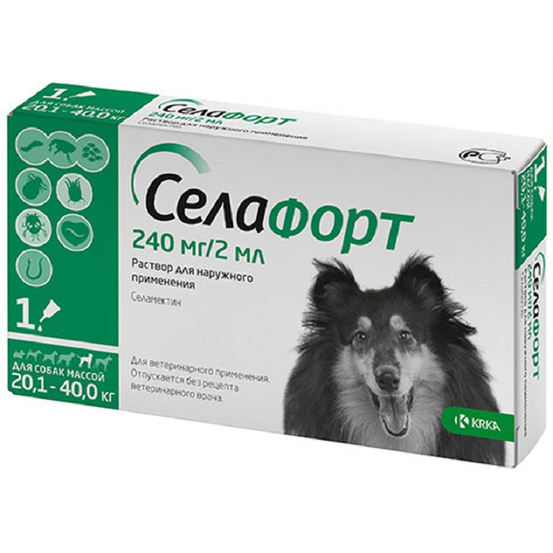 Selafort Селафорт Спот-он Капли на холку от блох и клещей для собак от 20,1 до 40 кг