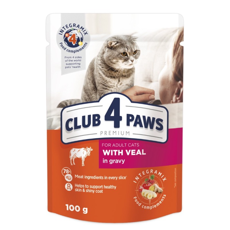 Club 4 Paws Premium Консервы для взрослых кошек с телятиной в соусе
