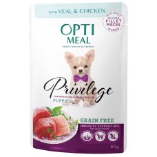 Optimeal Privilege Puppies Dog Grain Безконсервні консерви для цуценят дрібних порід з телятиною та куркою в соусі