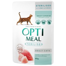 Optimeal Cat Adult Консерви для дорослих стерилізованих кішок з індичкою та курячим філе в соусі