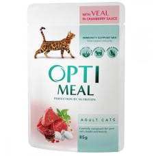 Optimeal Cat Adult Консерви для дорослих кішок з телятиною в журавлинному соусі