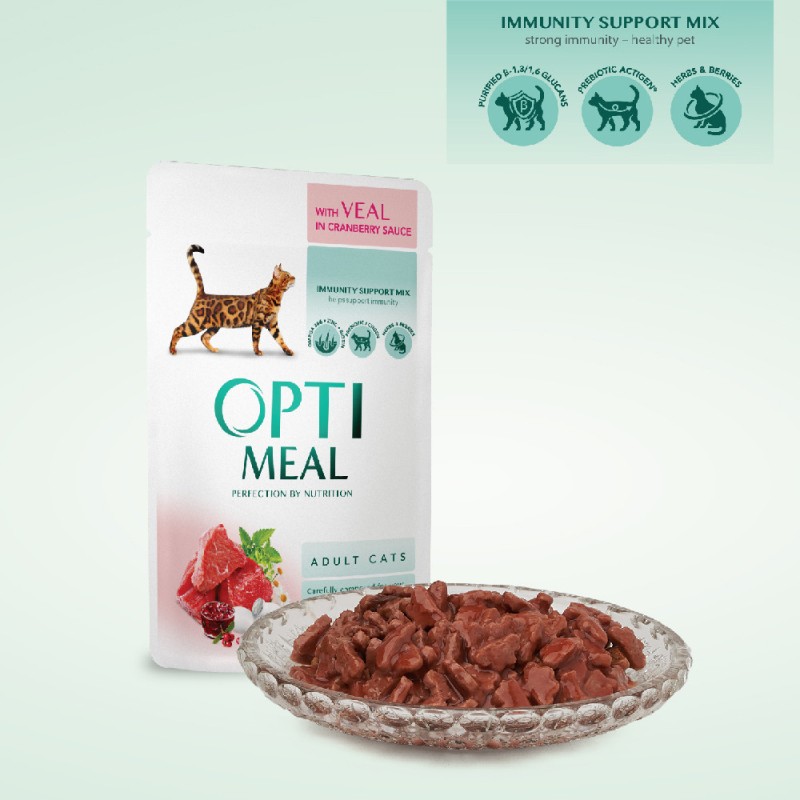 Optimeal Cat Adult Консерви для дорослих кішок з телятиною в журавлинному соусі