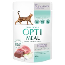 Optimeal Cat Adult Консерви для дорослих кішок з ефектом виведення вовни з качкою та шматочками печінки в яблучному желі