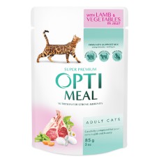 Optimeal Cat Adult Консерви для дорослих кішок з ягням та овочами в желе